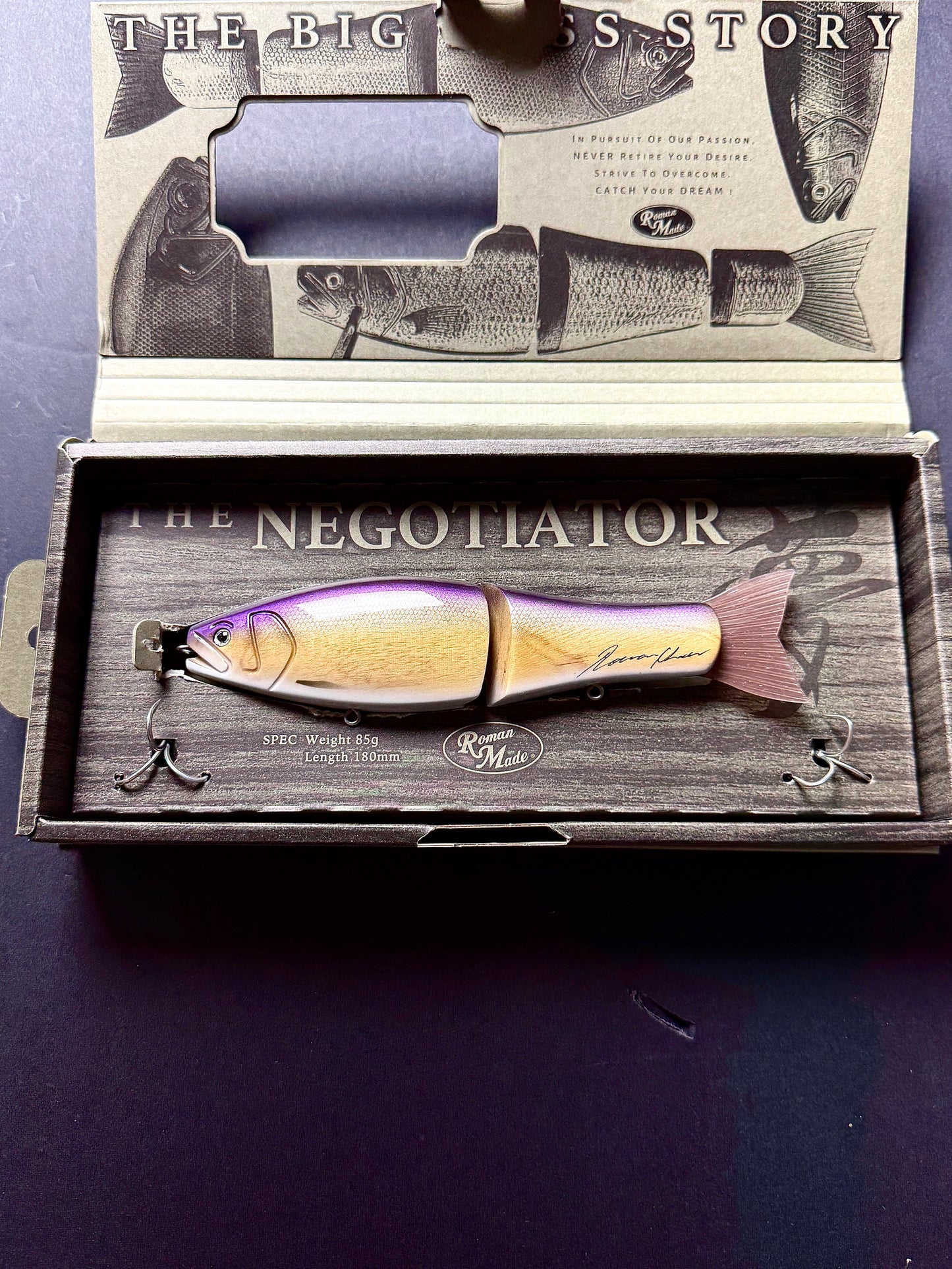 Roman Made Negotiator Purple Wood Bottom Hook | Jointed Swimbait Lure