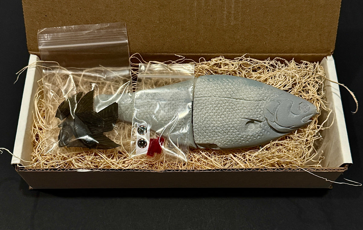 Hinkle Shad 9" Blank, unpainted, Smoke/Dark Fin, in the box with fins packed separately