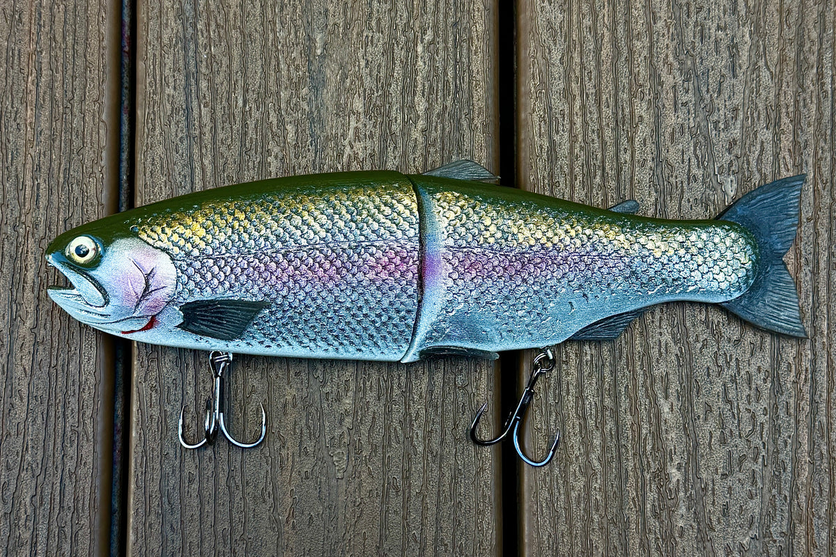 Hinkle Trout 11" Glide Bait 9oz – Matte No-Dot Rainbow Smoke Fin